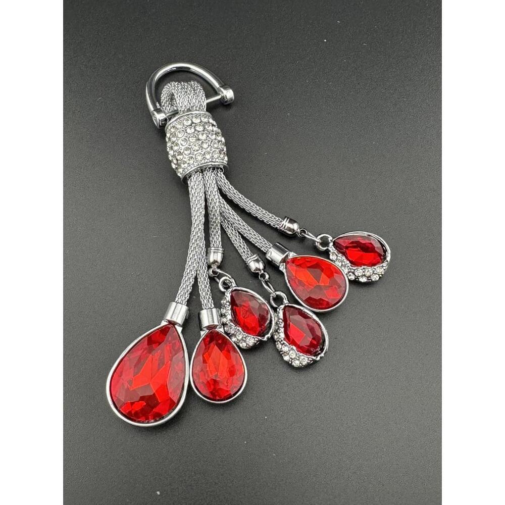 Silver and Red Crystal Tassel Keychain Bag Charm